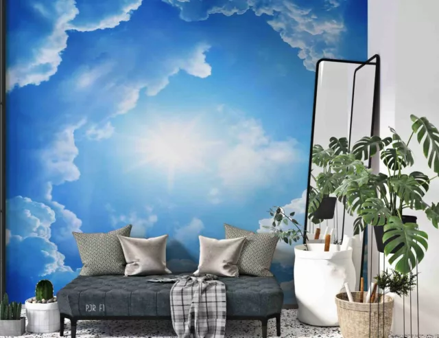 3D Blue Sky White Clouds Wallpaper Wall Mural Self-adhesive Removable 433