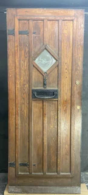 Solid Oak Front Door Arts Crafts Old Period Antique Glass Reclaimed Wood Iron