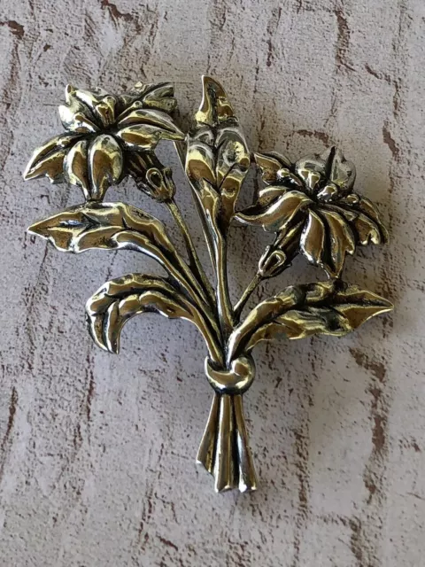 Sterling Silver Vintage DANECRAFT Signed Lily Flower Pin Brooch 1940’s Stunning