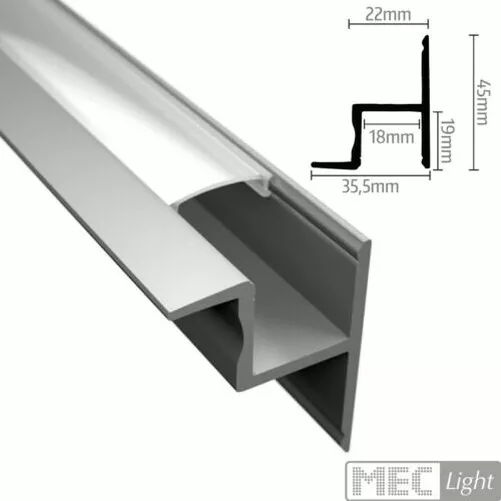 Aluminio Perfil Einputz-Leiste Rigips Schattenfuge-18 Para LED Tira + Cubierta