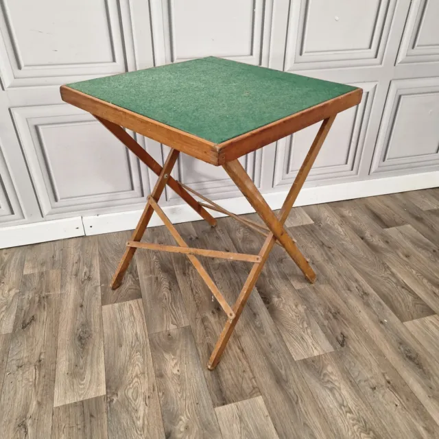 Retro Vintage Square Wooden Folding Card Games Table - Green Felt - Wood