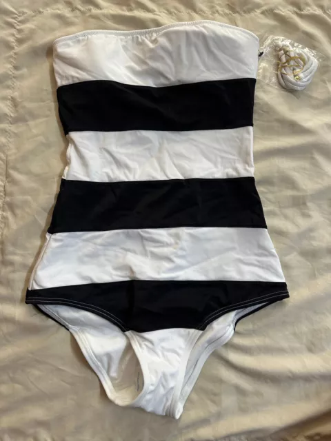 VICTORIA'S SECRET SWIM One-Piece Swimsuit in White/Black stripes M NWOT