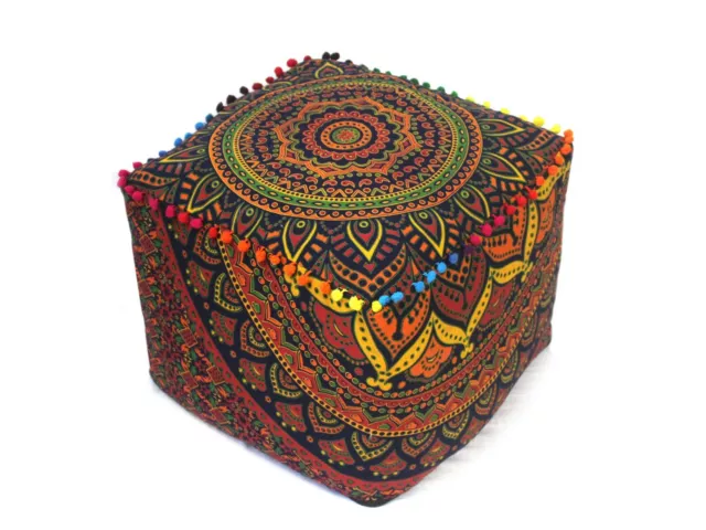 16" Indien Ombre Mandala Floor Pillow Meditation Square Ottoman Foot stool Cover