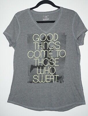 Tek Gear Good Things Come To Those Who Sweat T Shirt Women's L Gray V-Neck