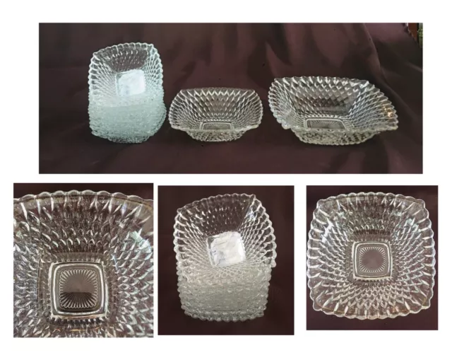 VINTAGE Federal Glass Bowls Square Diamond Cut Design 9-Piece Set  USA