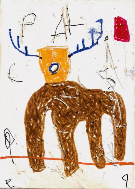 ACEO e9Art childlike naive folk art brut outsider painting abstract raw minimal