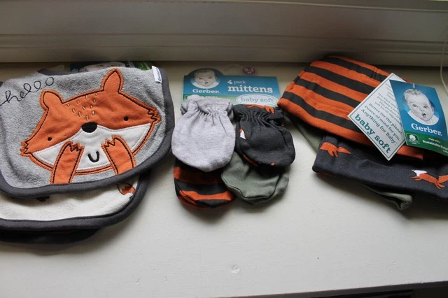 Infant Fox Bibs, Hats & mitts & Carter's 3-Piece Outfit Boys Size 6M Trucks SALE