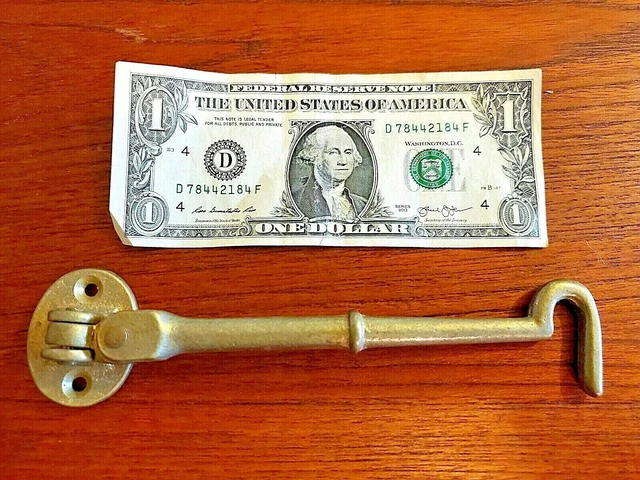 HEAVY brass door HOOK antique VICTORIAN cabinet BARN hardware LOCK knob VTG boat