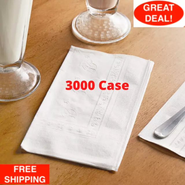 (3000/Case) 15" x 17" Commercial White Embossed 2-Ply Rectangle Dinner Napkin