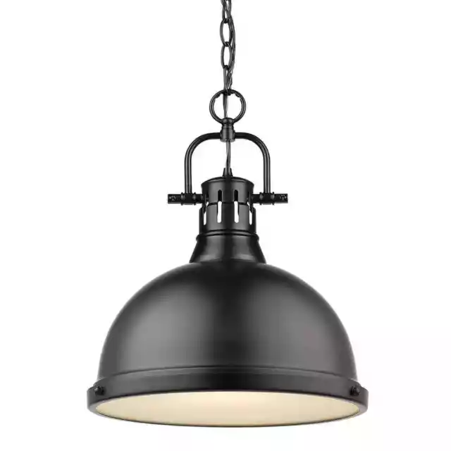 Golden Lighting Duncan 1-Light Black Pendant and Chain with Matte Black Shade