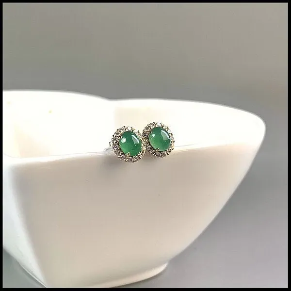 【KOOJADE】Icy Emerald Green Jadeite Jade Earring 《Grade A》