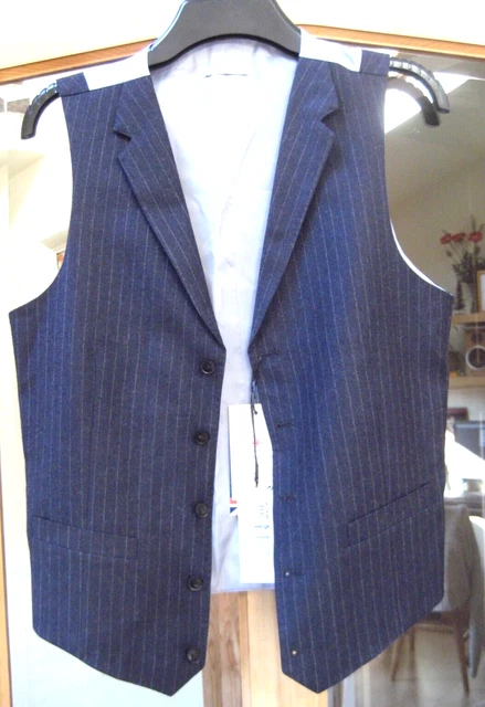 NEW M & S Saville Row Inspired Luxury Navy Pure Wool Waistcoat Large 41 - 43