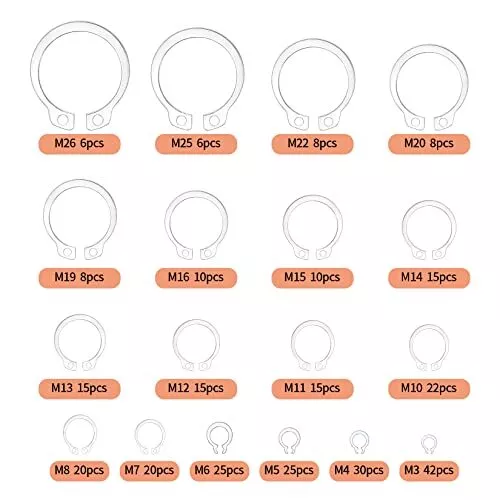 300 Pcs Retaining Ring Set Internal Snap Rings Kits Stainless Steel External Cir 2