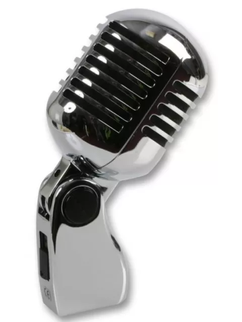 Microphone rétro chrome style vintage années 50 micro Elvis avec étui de transport