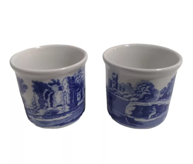 Spode Italian Blue And White Egg Cups Pair Set Of Two Straight Edge