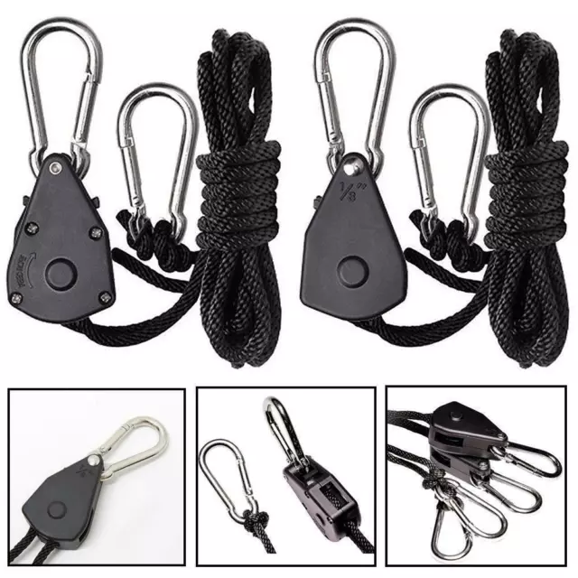 Camping Heavy Duty Grow Light Hanger Ratchet Rope Hanger 1/8 Inch Adjustable 3