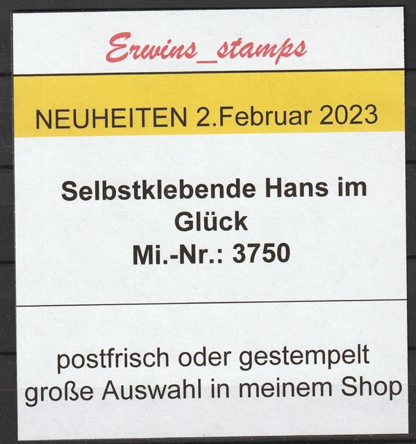 35315 Bund aus Jahrgang 02.Februar 2023 Mi-Nr: 3750 FB  selbstklebend postfrisch