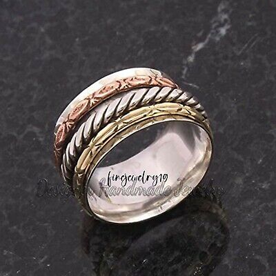 925 Sterling Silver Spinner Ring Wide Band Meditation Statement Jewelry DD06