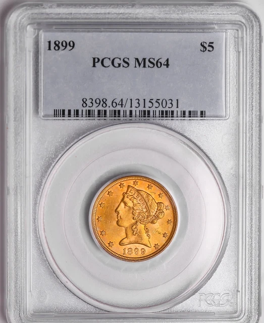 1899 $5 Five Dollar Gold Liberty Head Liberty Half Eagle Coin PCGS MS-64