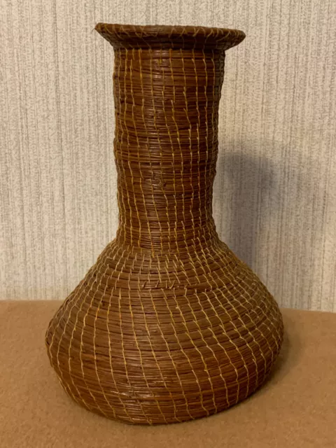 Vintage Pine Needle Water Basket Vase  Native American Seminole Indian Folk Art