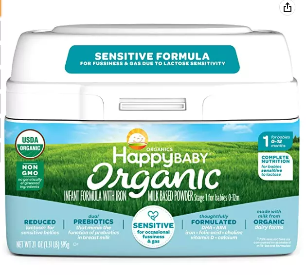 Happy Baby Organic Stage 1 sensitive Baby Formula, 21 oz Tub with Iron Exp.07/24