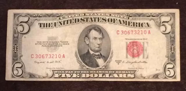 1953 Five Dollar Bill Red Seal Note Randomly Hand Picked VG - Fine FREE SHIPPING