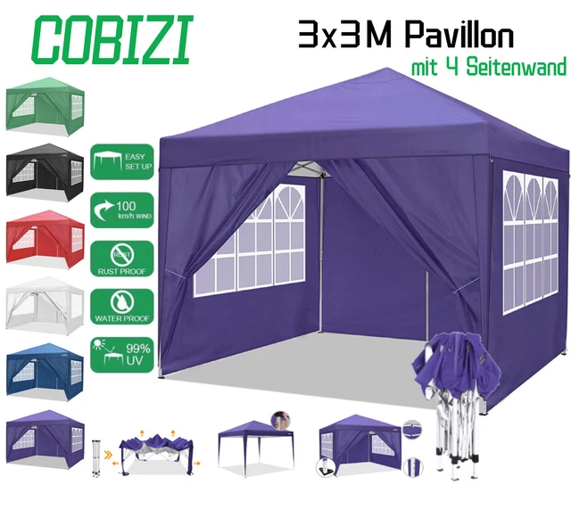 Falt Pavillon Partyzelt WASSERDICHT Pavillion Gartenzelt Dachmaß 3x3 m oder 81