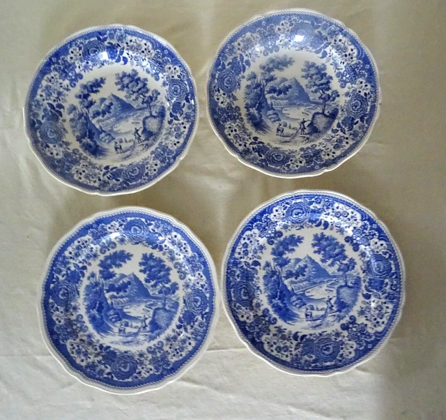 4 Assiettes  Faience Ancienne 367122 Villeroy Boch Burgenland Bleu