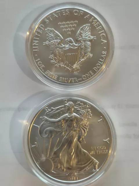 1oz US Silver Eagles, $1, Silver Dollars, 2011.