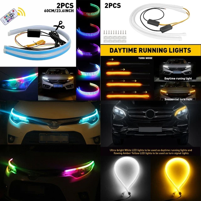 23.6" LED Switchback DRL Tube Light Strip Amber Turn Signal - Foto 11