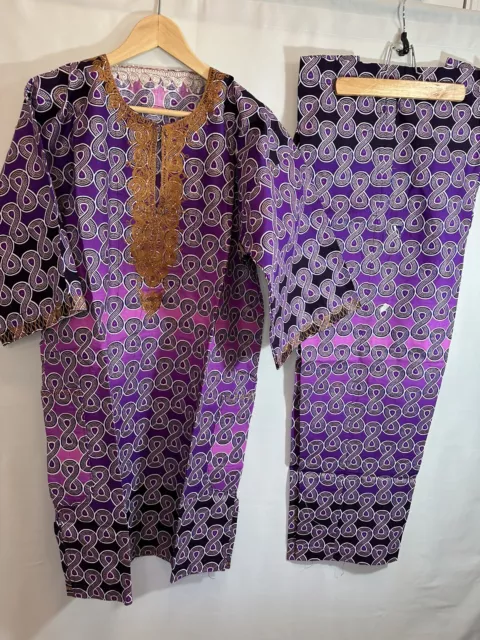 African Mens 2 Piece Set Ankara Embroidered Traditional Suit Dashiki Shirt Pants