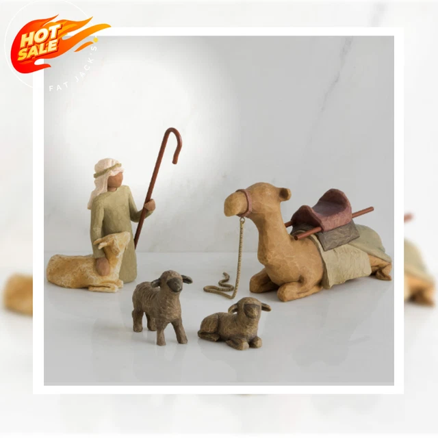 (HS044) Willow Tree Shepherd and Stable Animals, Sculpted Hand-Painted