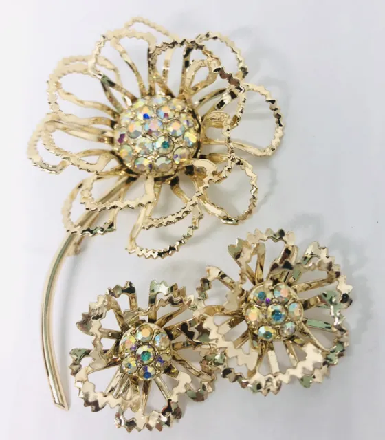 Sarah Coventry “Allusions” Brooch & Earrings Demi AB Rhinestone Vintage Jewelry
