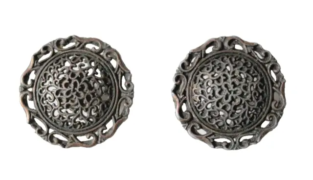 2 Vintage Ornate Filigree Round Cabinet Knobs Drawer Pulls