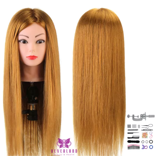 Training Head 24'' 100% Real Hair Mannequin Doll with Clamp + DIY Braiding Set