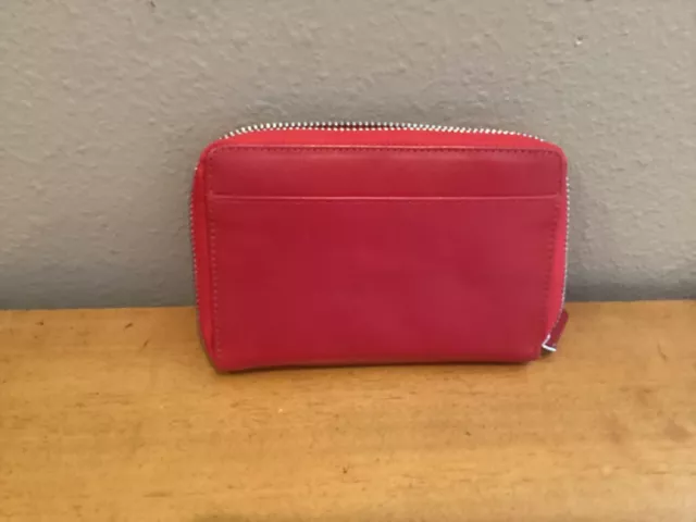 Barneys New York Leather Bifold Zip Around WALLET/ Red