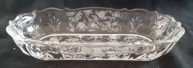 Fostoria Glass Co. / CHINTZ Pattern / Clear CRYSTAL PICKLE DISH