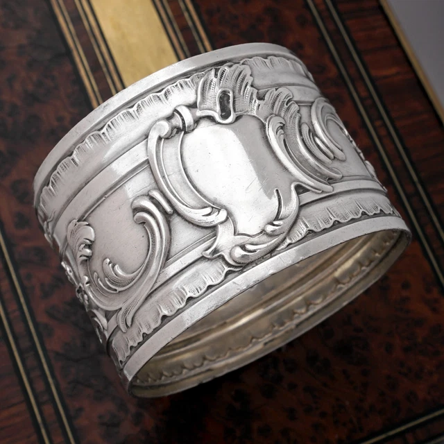 Antique French Sterling Silver Napkin Ring, Repousse, 47.6g