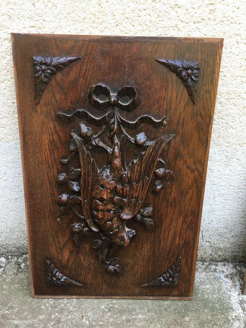Antique 19th century black forest furniture panel door French woodwork Thrush