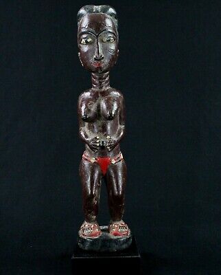 Art Africain - Femme "Colon" Agni Akan sur Socle - Visage Magnifique - 28 Cms