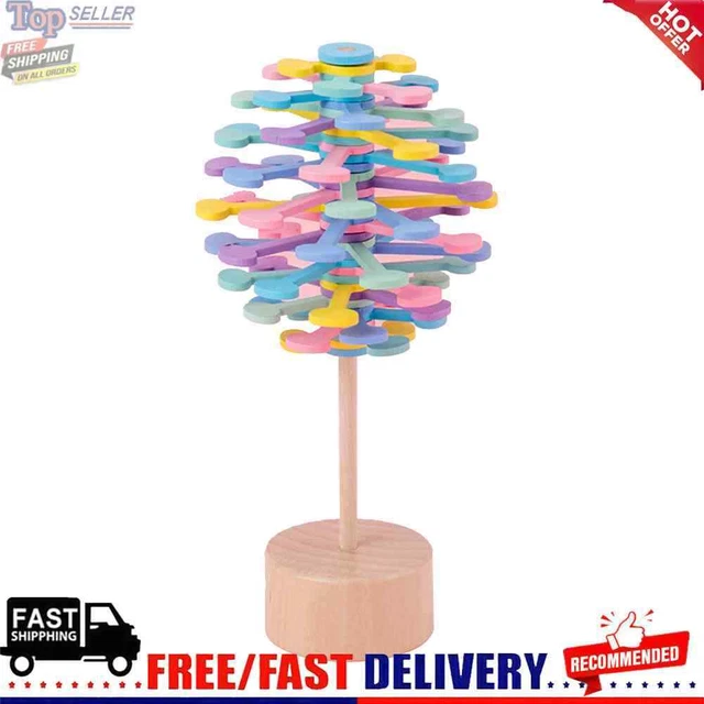 Wooden Helicone Wand Rotating Lolly Toy Children Decompression Educational Toys