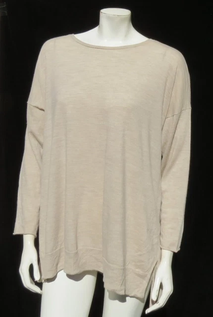 Eileen Fisher Damen US 2X Beige Fein 100%Merino Wolle Pullover Top Hi Lo