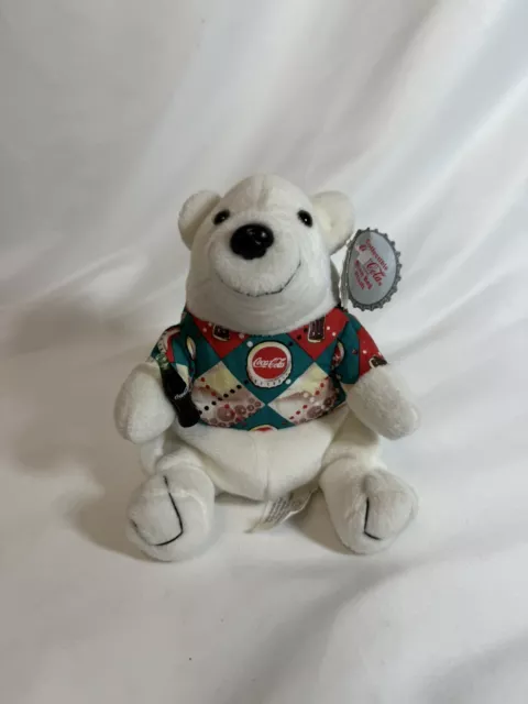 Coca-Cola Polar Bear in Argyle Shirt Plush Bean Bag with Tags 1997 #0131 Coke