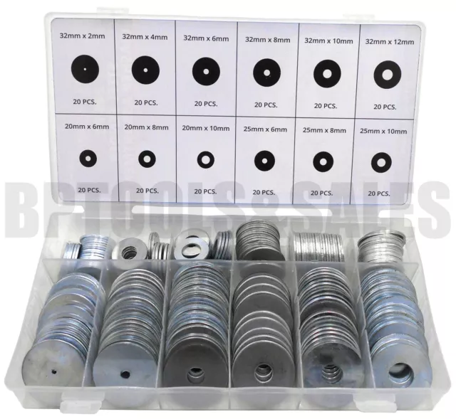 240pc Large Flat Penny Steel Fender Washer Assortment