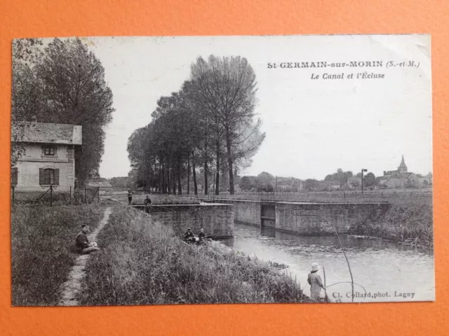 cpa 77 - St GERMAIN sur MORIN Seine et Marne Le CANAL et l'ECLUSE Pêcheurs