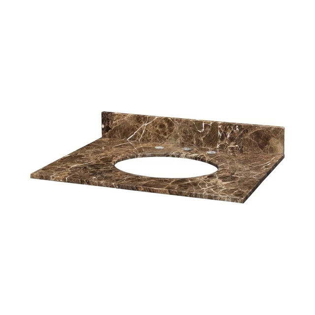 25 Inch Stone Top for Oval Undermount Sink-Dark Emperador Finish - Bathroom -