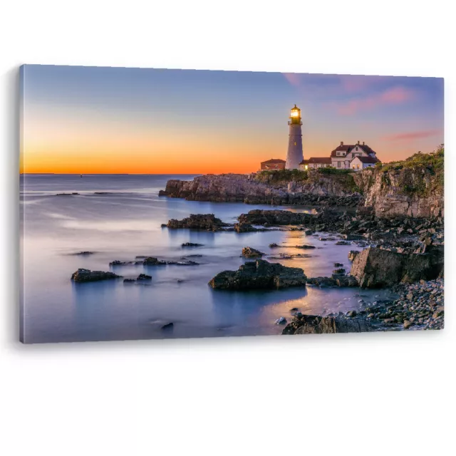 Portland Head Lighthouse Sunset Maine USA Canvas Wall Art Picture Print