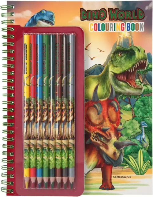 Depesche 11385 Dino World - Malbuch inklusive kleinem Stifte-Set aus 8 Buntstift