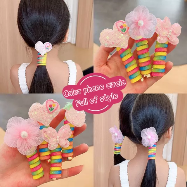 Girls Telephone Wire Line Ponytail Holder Rubber Band Elastic Hair Band Colorful