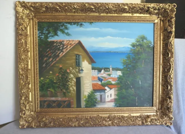 Tono Tona Artist Greece Landscape Scene Oil Painting on Canvas Signed 30" x 24"